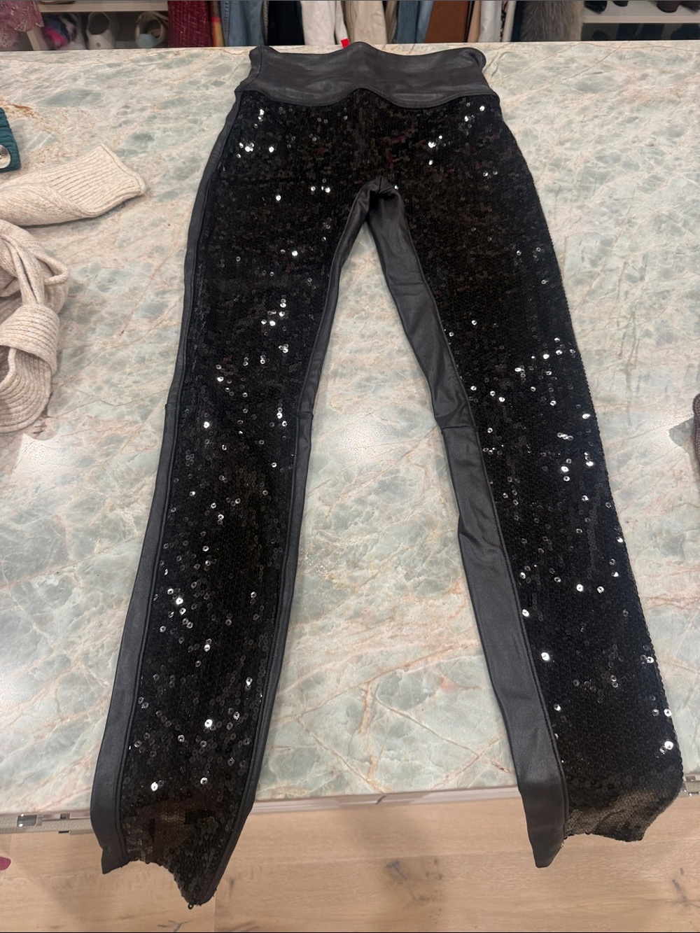 SPANX Black Sequin Stretch Leggings